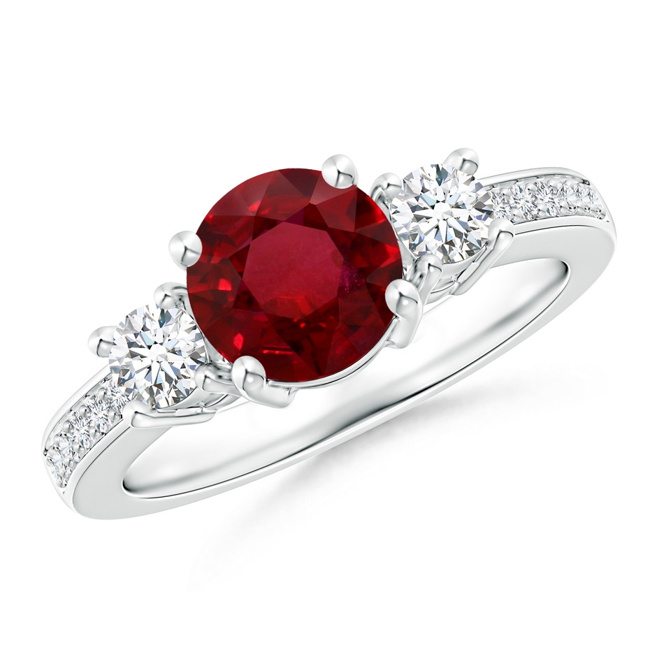 7.12x7.10x3.44mm AAAA GIA Certified Classic Ruby and Diamond Ring in 18K White Gold 