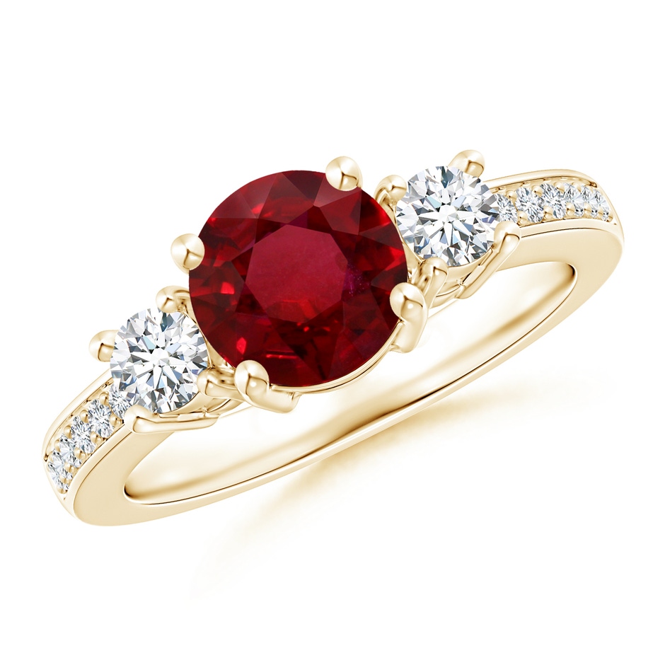 7.12x7.10x3.44mm AAAA GIA Certified Classic Ruby and Diamond Ring in Yellow Gold 
