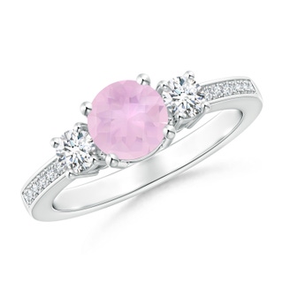 6mm AAAA Classic Three Stone Rose Quartz and Diamond Ring in P950 Platinum