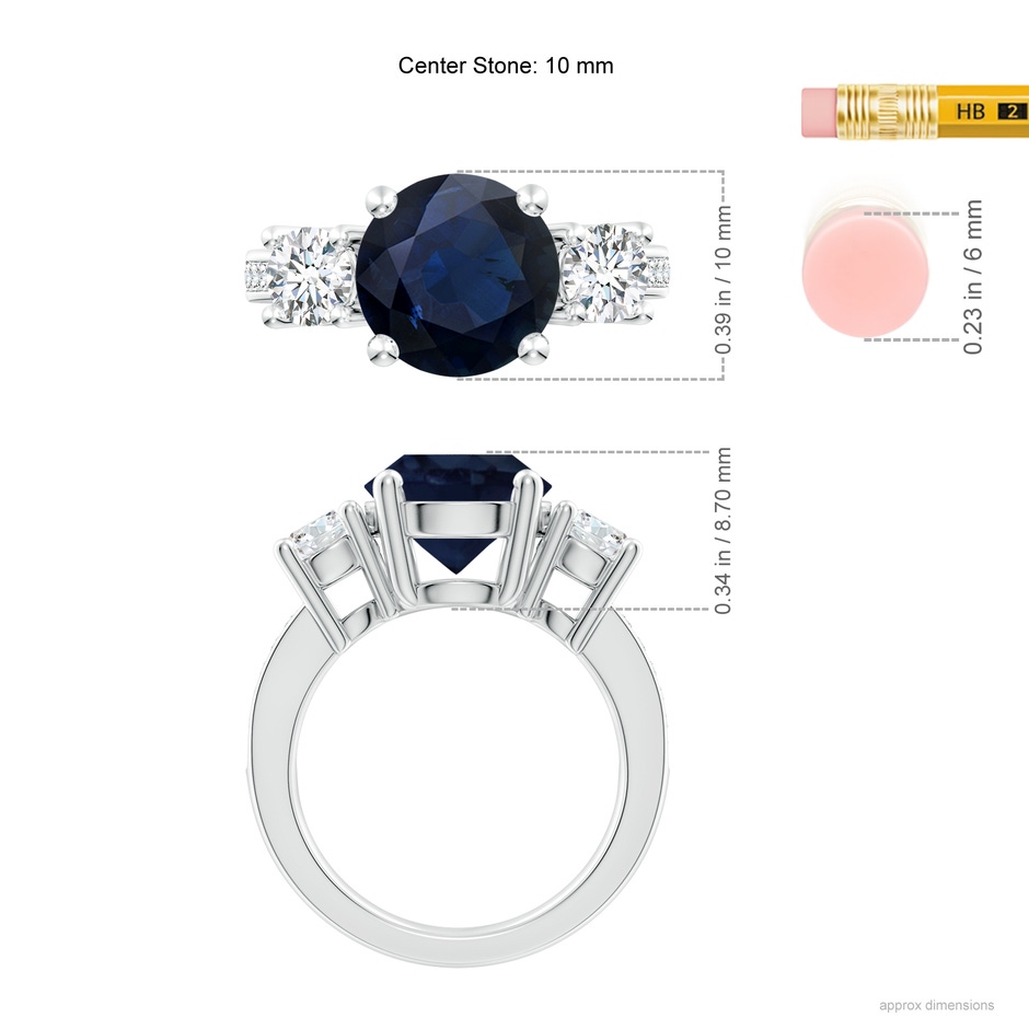 10mm A Classic Three Stone Blue Sapphire and Diamond Ring in P950 Platinum ruler