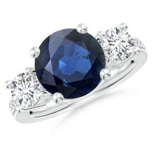 10mm AA Classic Three Stone Blue Sapphire and Diamond Ring in P950 Platinum