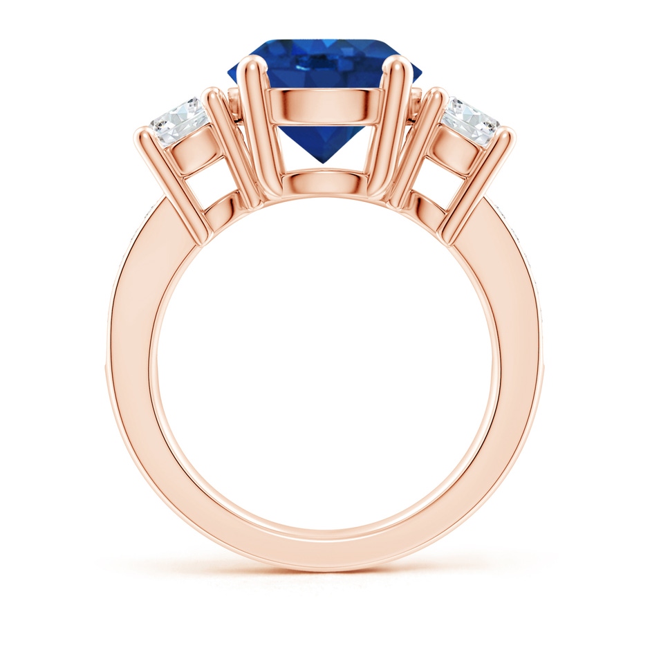 10mm AAA Classic Three Stone Blue Sapphire and Diamond Ring in Rose Gold side 199