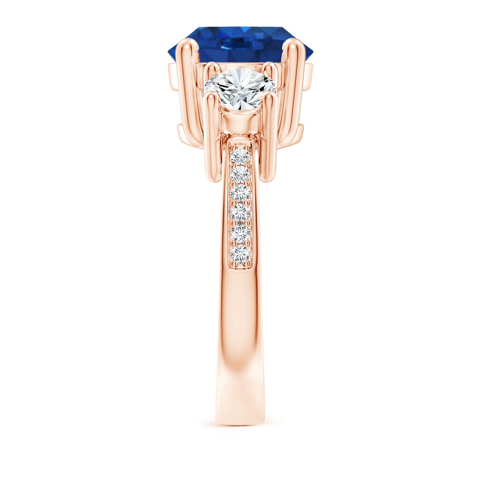 10mm AAA Classic Three Stone Blue Sapphire and Diamond Ring in Rose Gold side 299