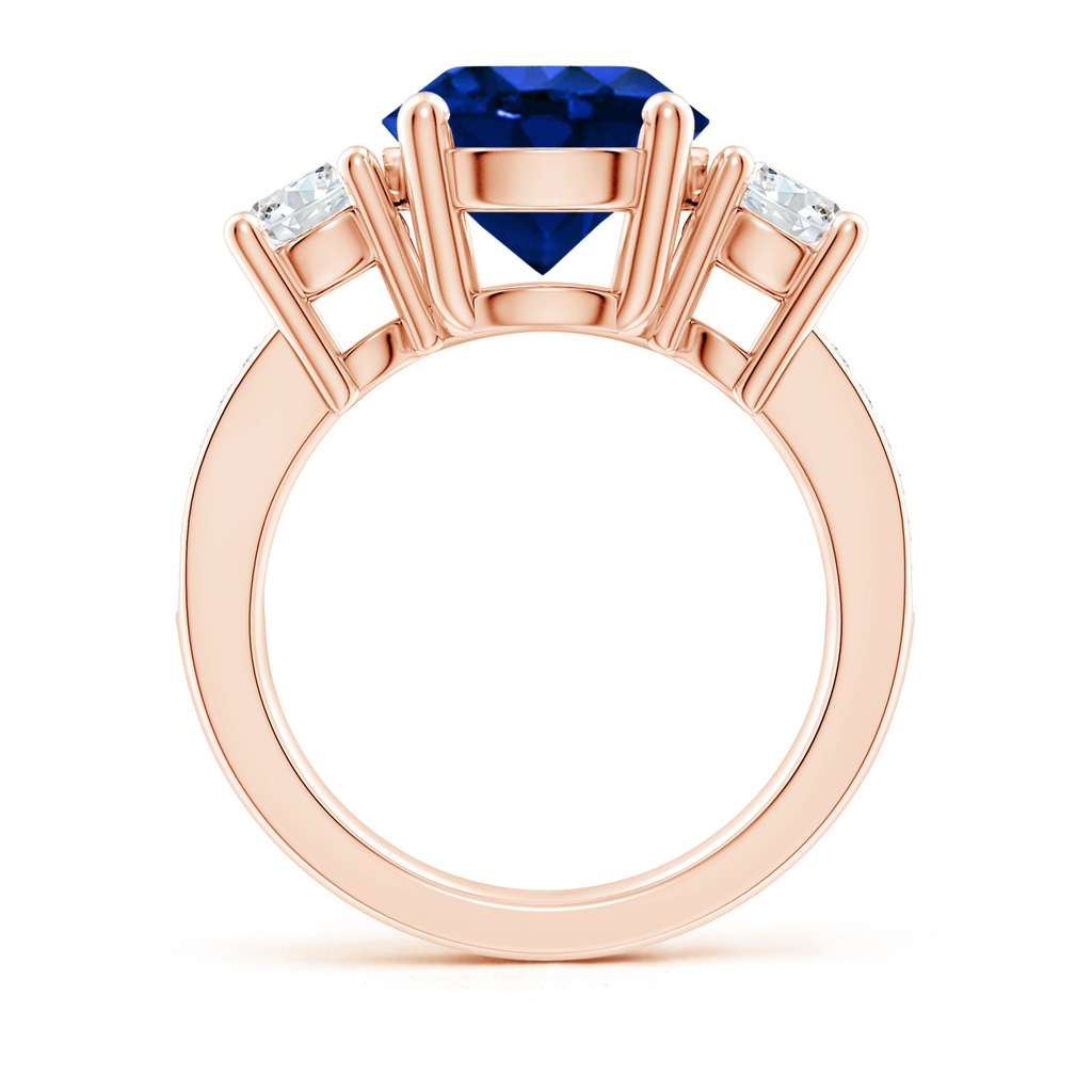 10mm Lab-Grown Classic Three Stone Blue Sapphire and Diamond Ring in Rose Gold - side 199