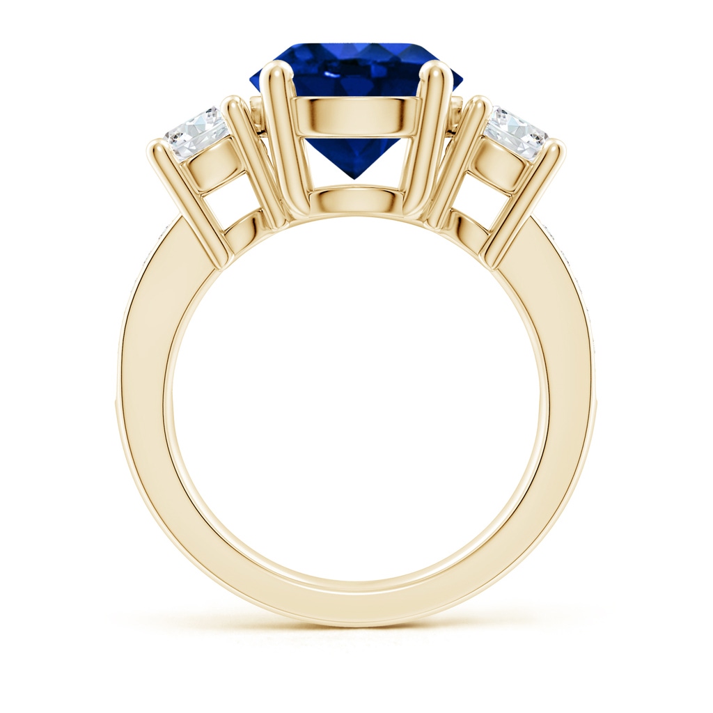10mm Lab-Grown Classic Three Stone Blue Sapphire and Diamond Ring in Yellow Gold - side 199