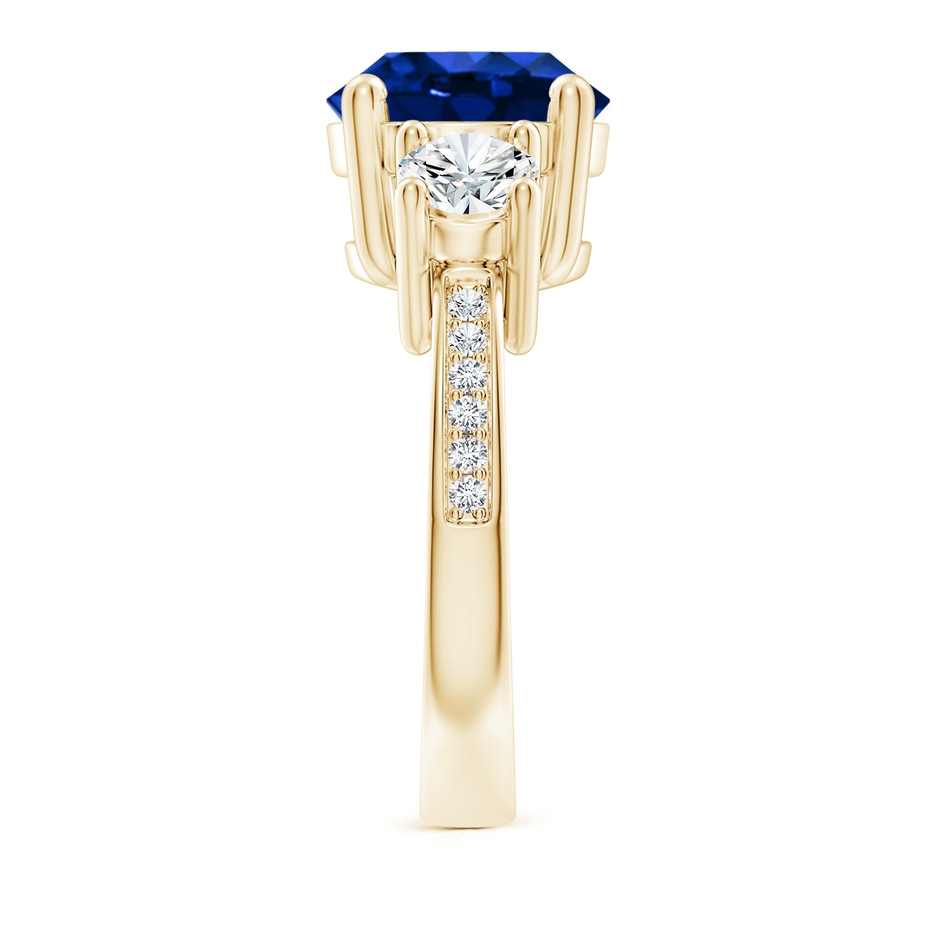 10mm Lab-Grown Classic Three Stone Blue Sapphire and Diamond Ring in Yellow Gold side 299