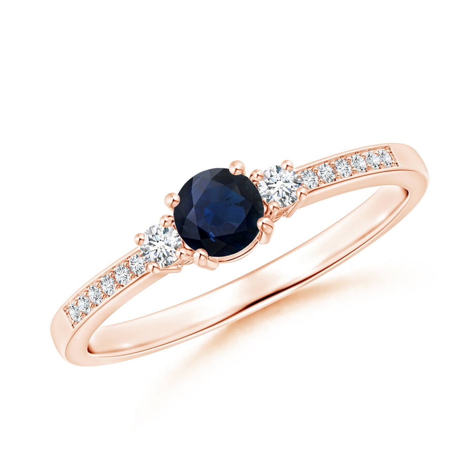 4mm A Classic Three Stone Blue Sapphire and Diamond Ring in Rose Gold 