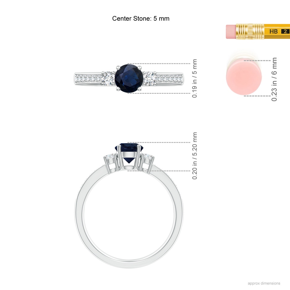 5mm A Classic Three Stone Blue Sapphire and Diamond Ring in P950 Platinum ruler