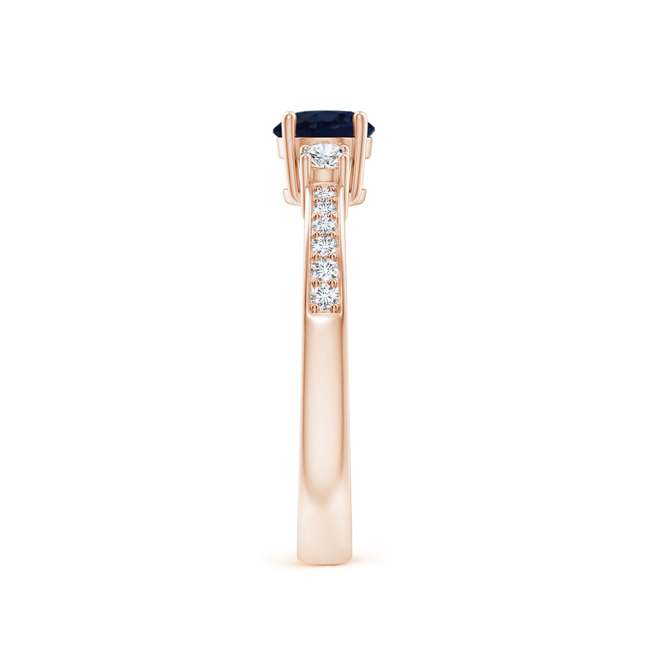 5mm A Classic Three Stone Blue Sapphire and Diamond Ring in Rose Gold side 299