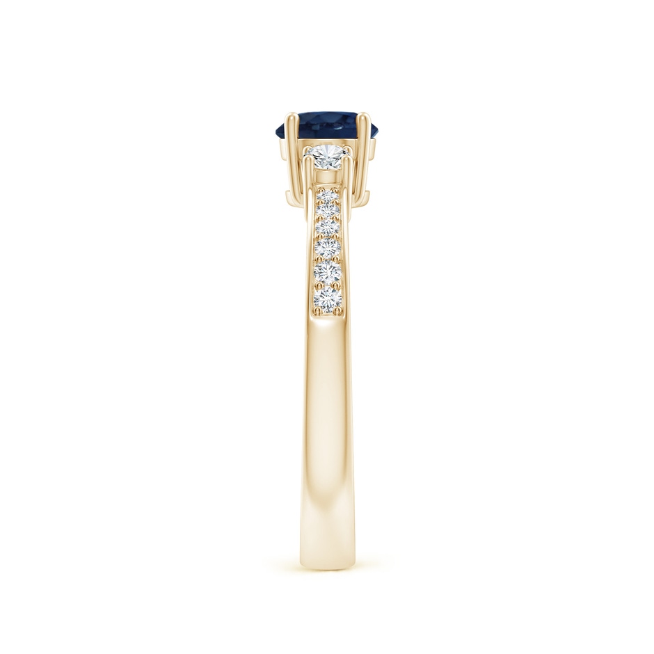 5mm AA Classic Three Stone Blue Sapphire and Diamond Ring in Yellow Gold side 299