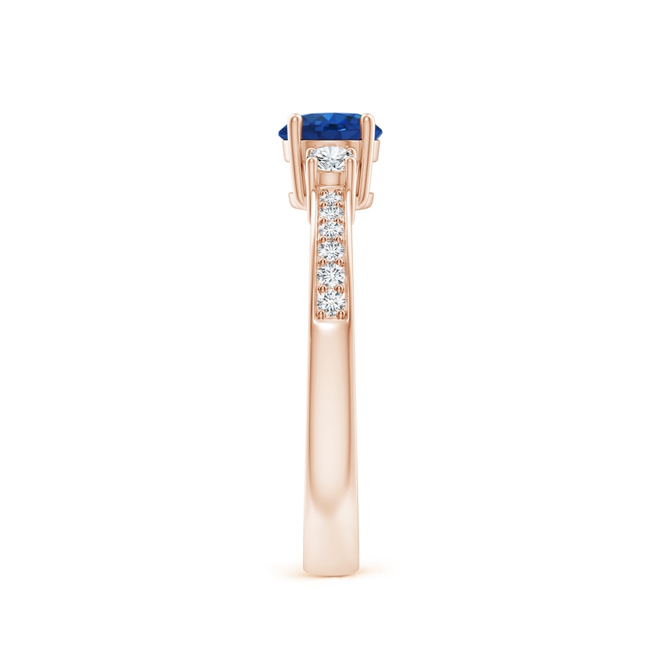 5mm AAA Classic Three Stone Blue Sapphire and Diamond Ring in Rose Gold side 299