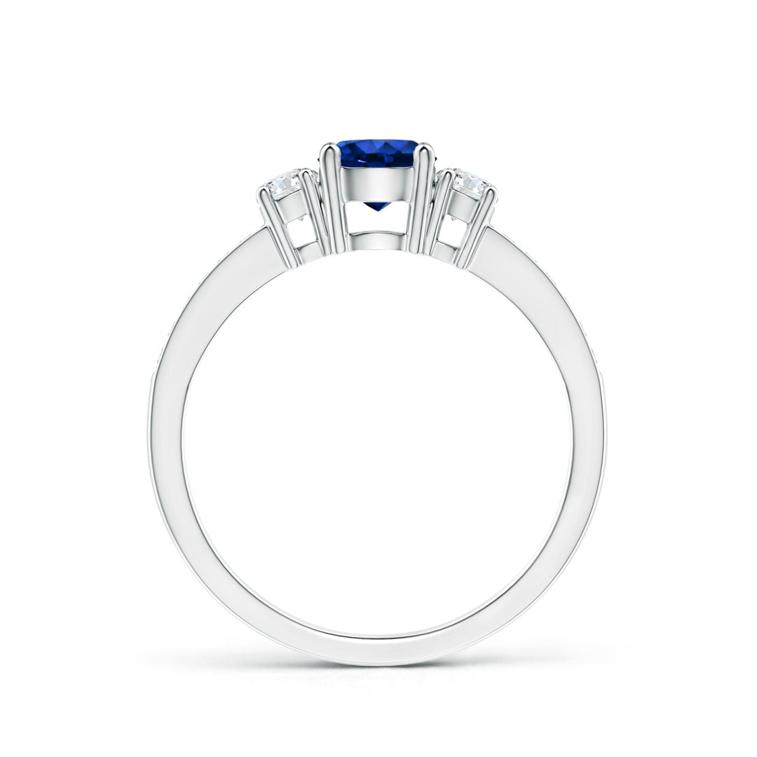 5mm AAAA Classic Three Stone Blue Sapphire and Diamond Ring in White Gold - side 3