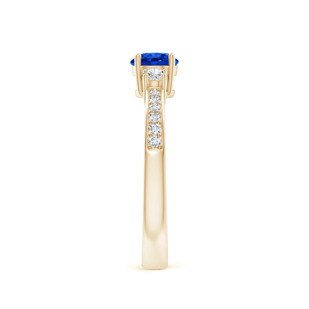 5mm AAAA Classic Three Stone Blue Sapphire and Diamond Ring in Yellow Gold - side 6