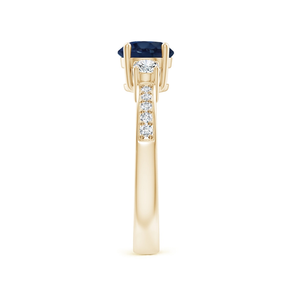 6mm AA Classic Three Stone Blue Sapphire and Diamond Ring in Yellow Gold side 299