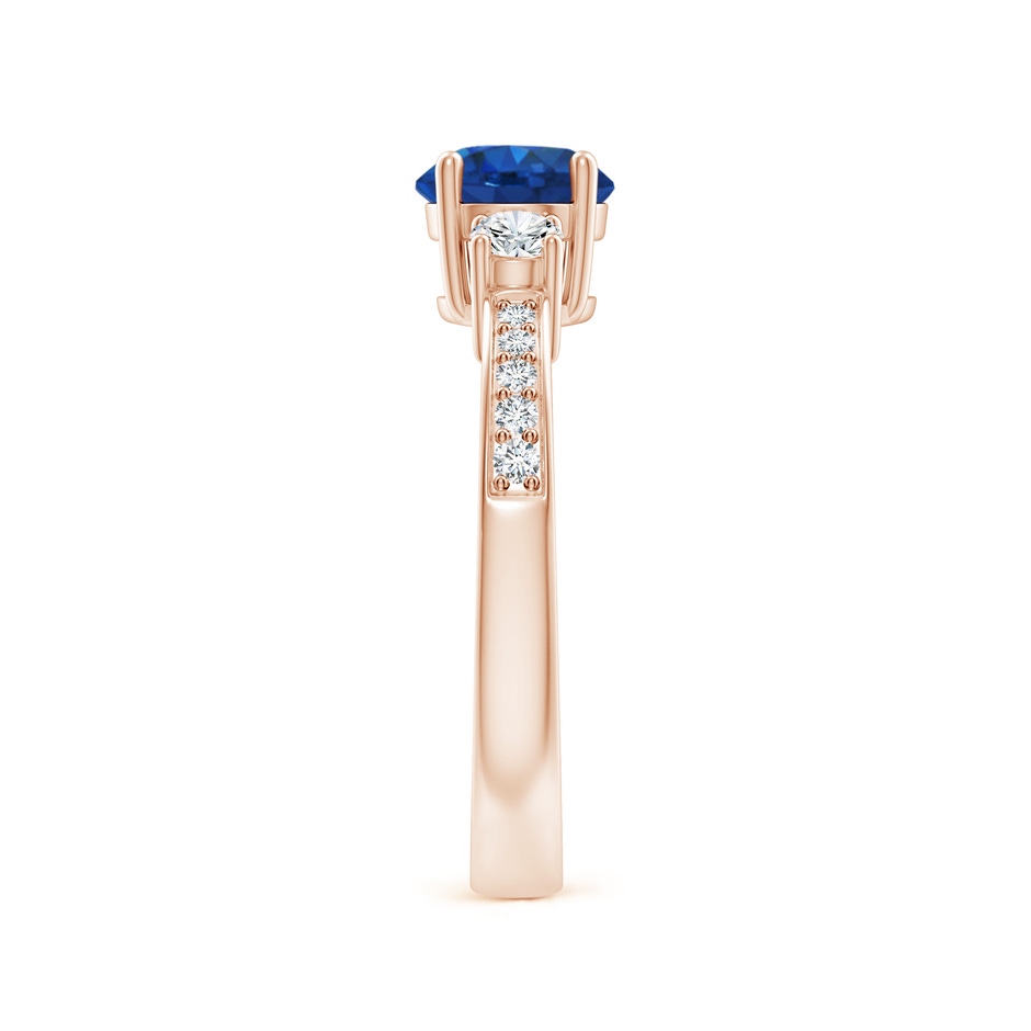 6mm AAA Classic Three Stone Blue Sapphire and Diamond Ring in Rose Gold side 299