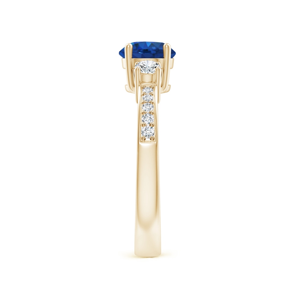 6mm AAA Classic Three Stone Blue Sapphire and Diamond Ring in Yellow Gold side 299