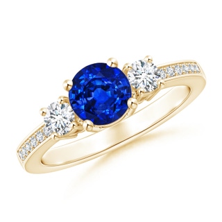 6mm Lab-Grown Classic Three Stone Blue Sapphire and Diamond Ring in 9K Yellow Gold