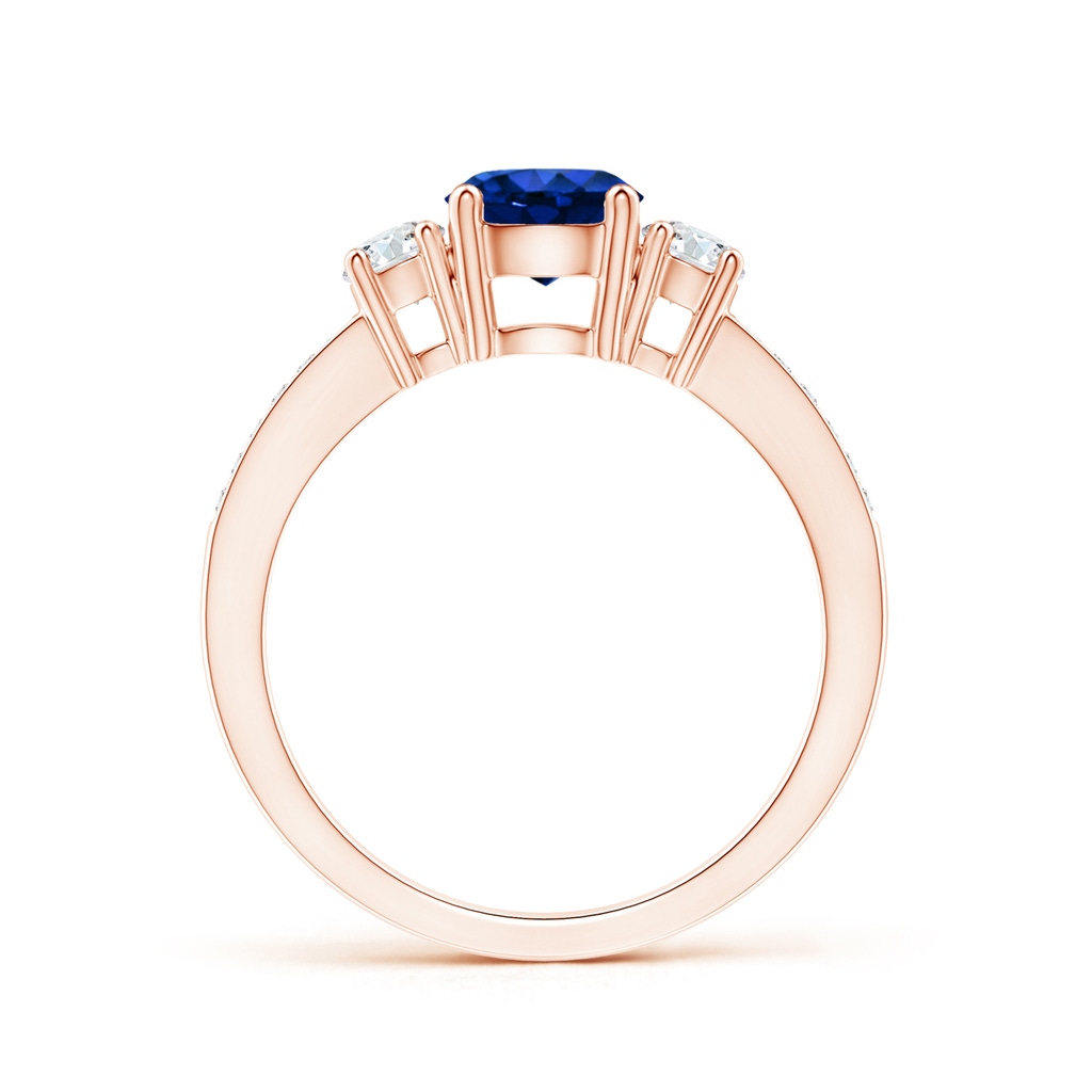 6mm AAAA Classic Three Stone Blue Sapphire and Diamond Ring in Rose Gold Side 199