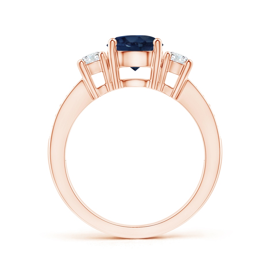 7mm AA Classic Three Stone Blue Sapphire and Diamond Ring in Rose Gold side 199