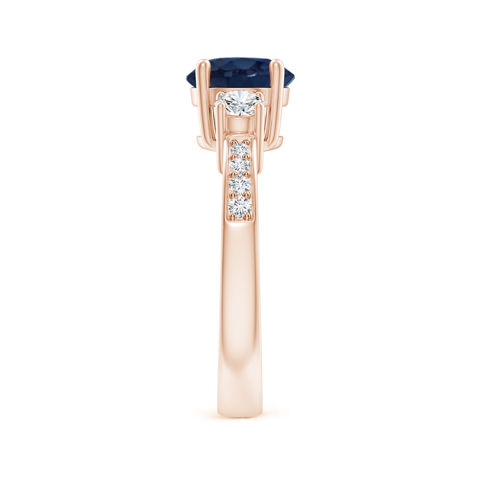 7mm AA Classic Three Stone Blue Sapphire and Diamond Ring in Rose Gold side 299