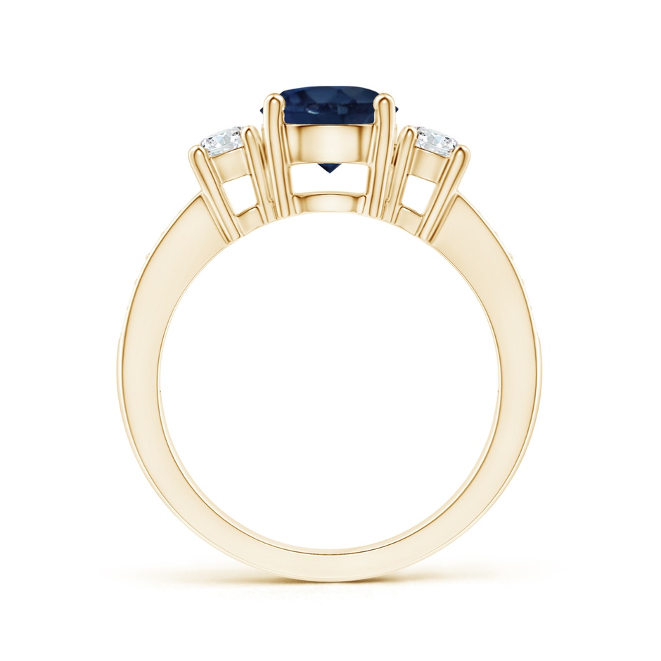 7mm AA Classic Three Stone Blue Sapphire and Diamond Ring in Yellow Gold side 199