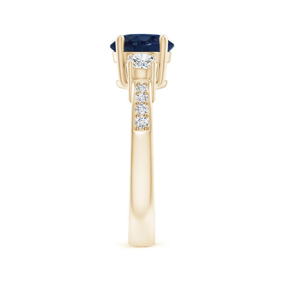 7mm AA Classic Three Stone Blue Sapphire and Diamond Ring in Yellow Gold side 299