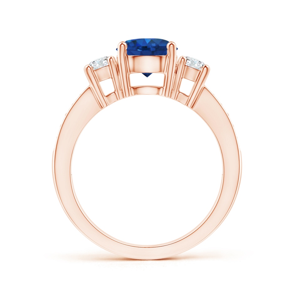 7mm AAA Classic Three Stone Blue Sapphire and Diamond Ring in Rose Gold side 199