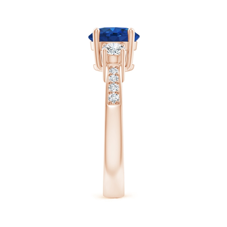 7mm AAA Classic Three Stone Blue Sapphire and Diamond Ring in Rose Gold side 299
