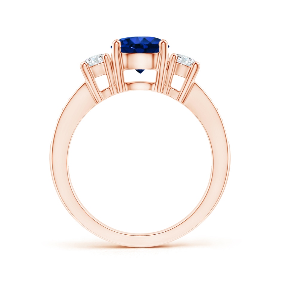 7mm AAAA Classic Three Stone Blue Sapphire and Diamond Ring in Rose Gold side 199