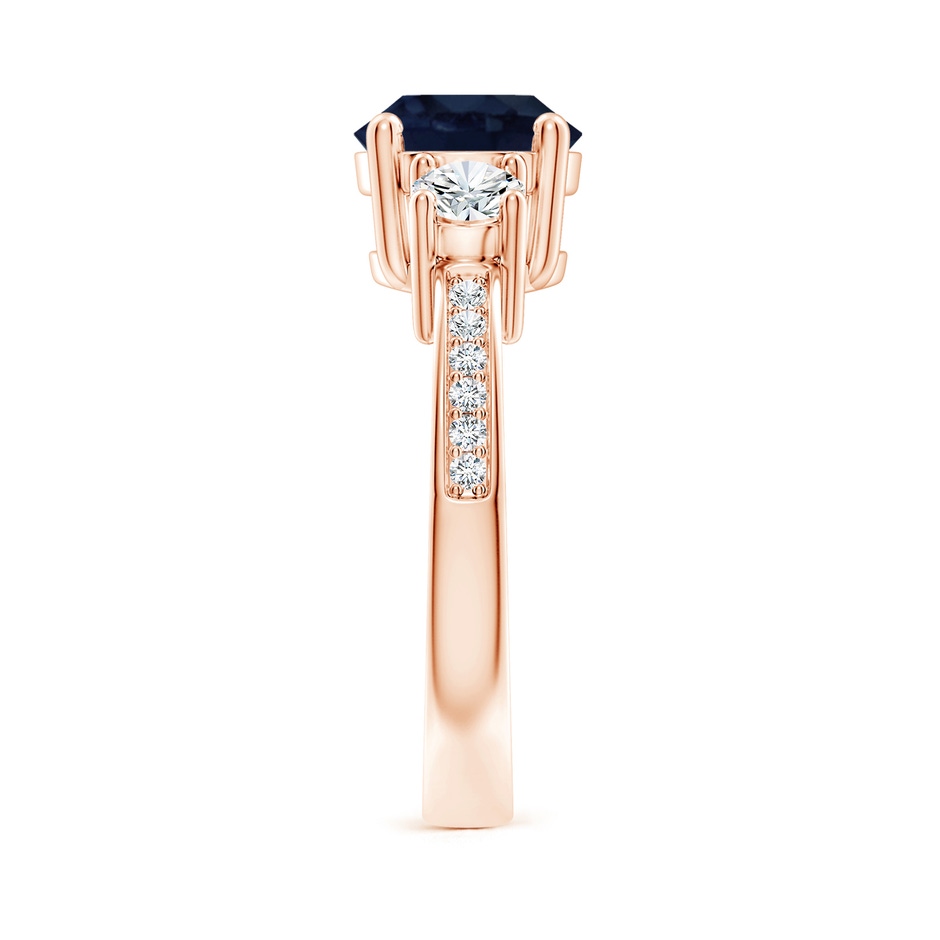 8mm A Classic Three Stone Blue Sapphire and Diamond Ring in Rose Gold side 299