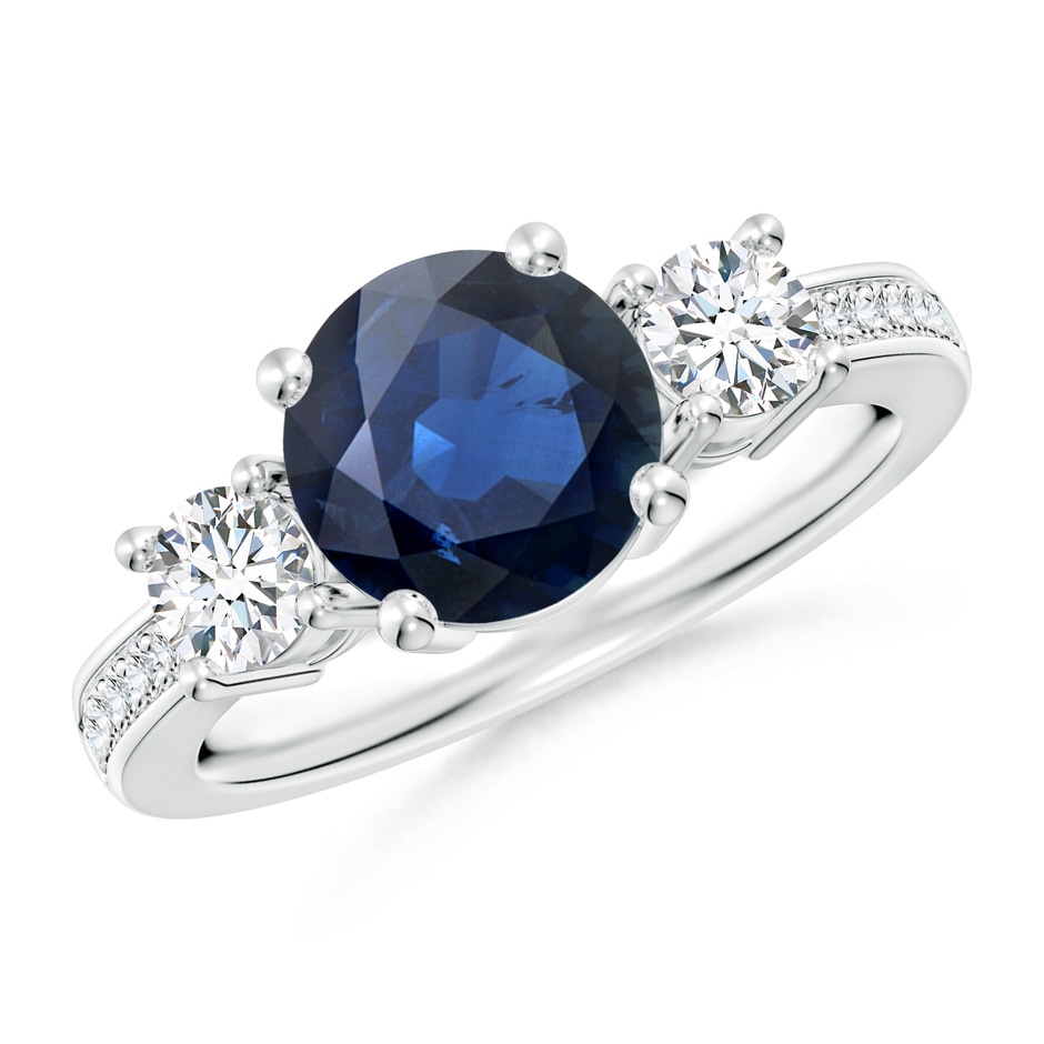 8mm AA Classic Three Stone Blue Sapphire and Diamond Ring in P950 Platinum 