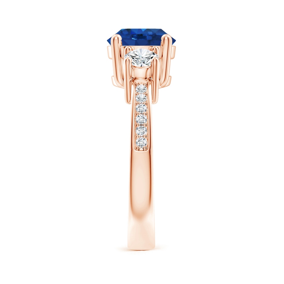 8mm AAA Classic Three Stone Blue Sapphire and Diamond Ring in Rose Gold side 299