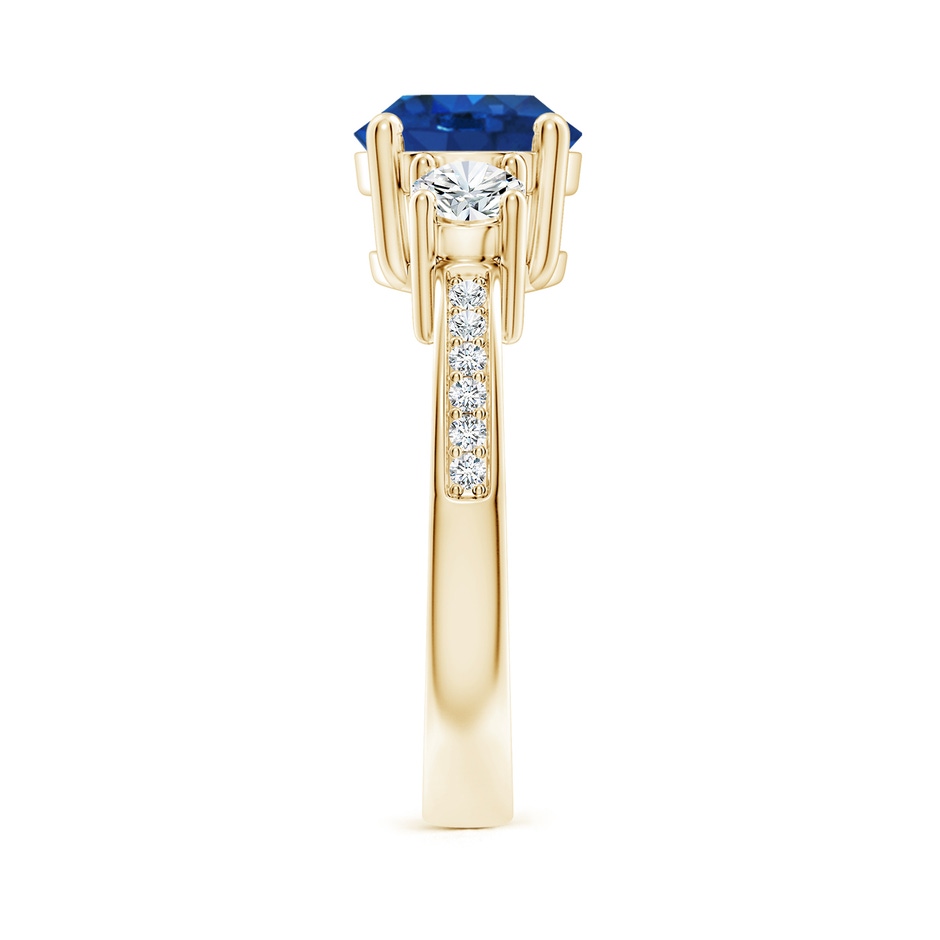 8mm AAA Classic Three Stone Blue Sapphire and Diamond Ring in Yellow Gold side 299