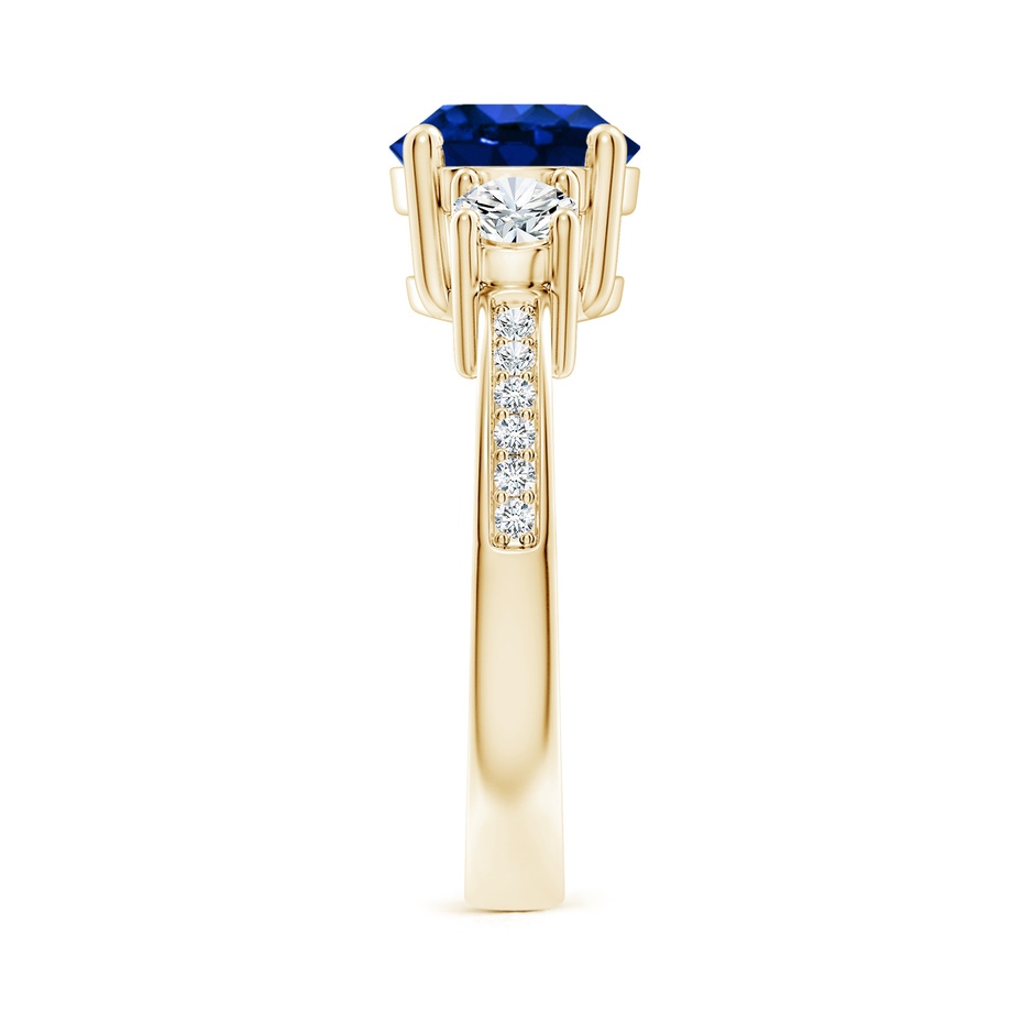 8mm AAAA Classic Three Stone Blue Sapphire and Diamond Ring in Yellow Gold side 299