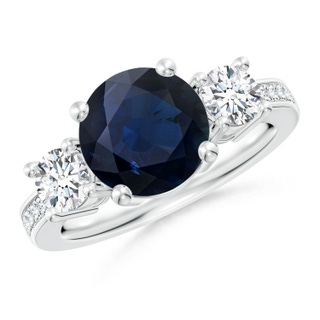 9mm A Classic Three Stone Blue Sapphire and Diamond Ring in P950 Platinum