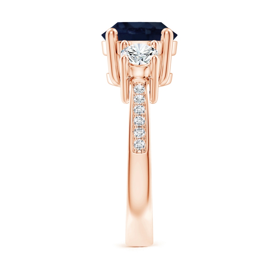 9mm A Classic Three Stone Blue Sapphire and Diamond Ring in Rose Gold side 299