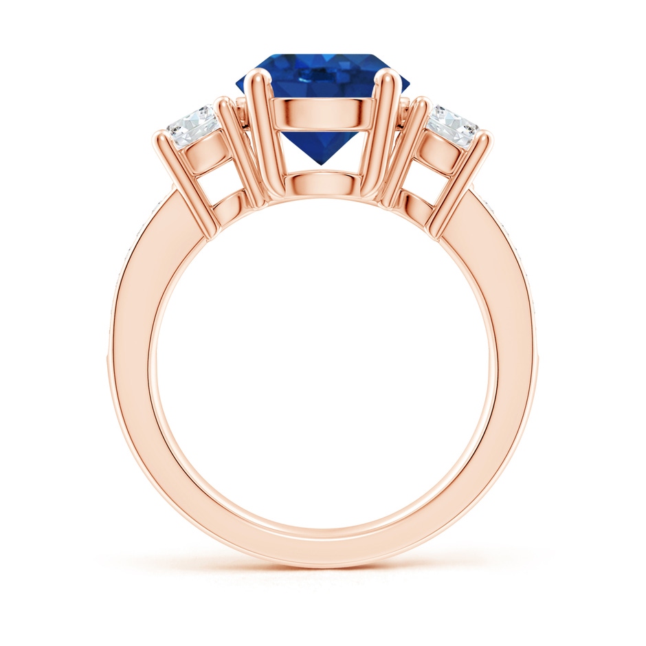 9mm AAA Classic Three Stone Blue Sapphire and Diamond Ring in Rose Gold side 199