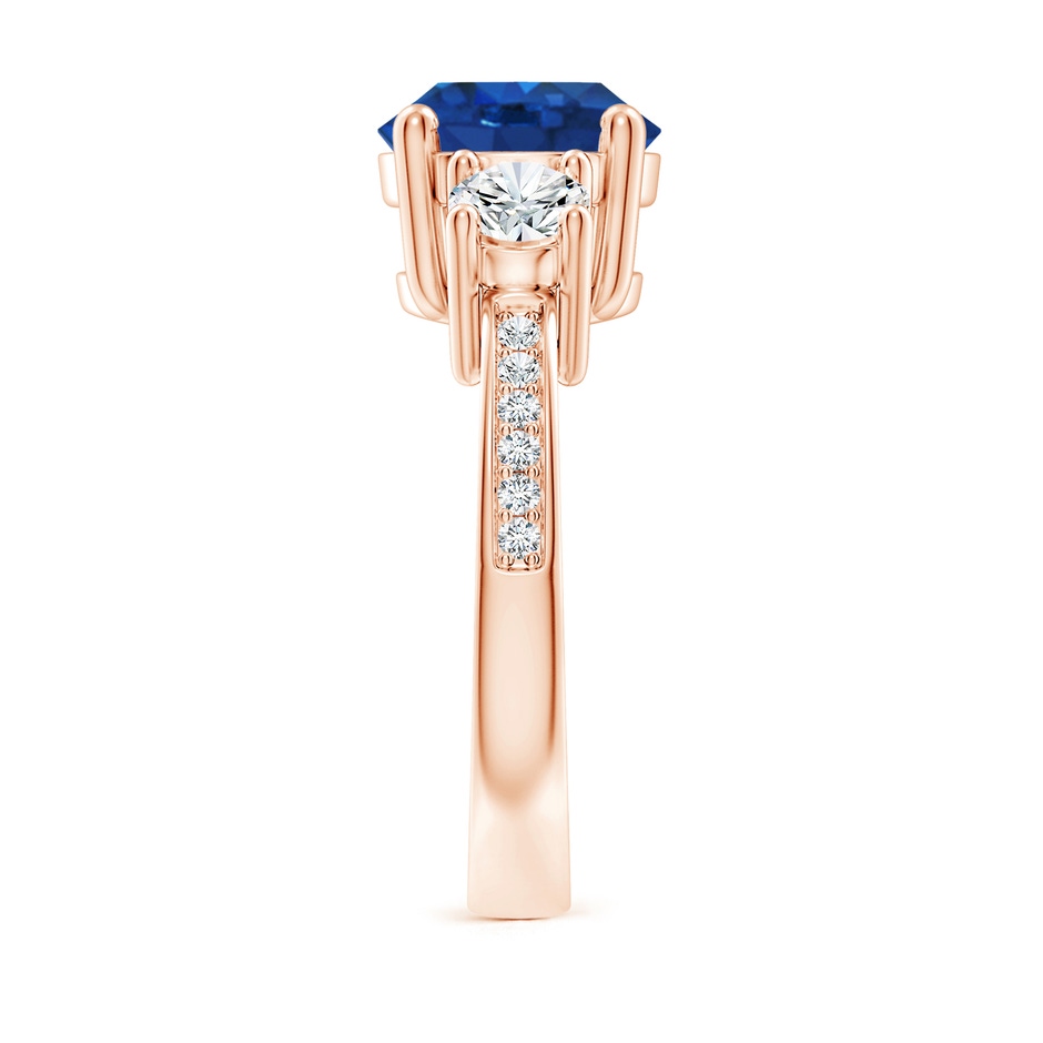 9mm AAA Classic Three Stone Blue Sapphire and Diamond Ring in Rose Gold side 299