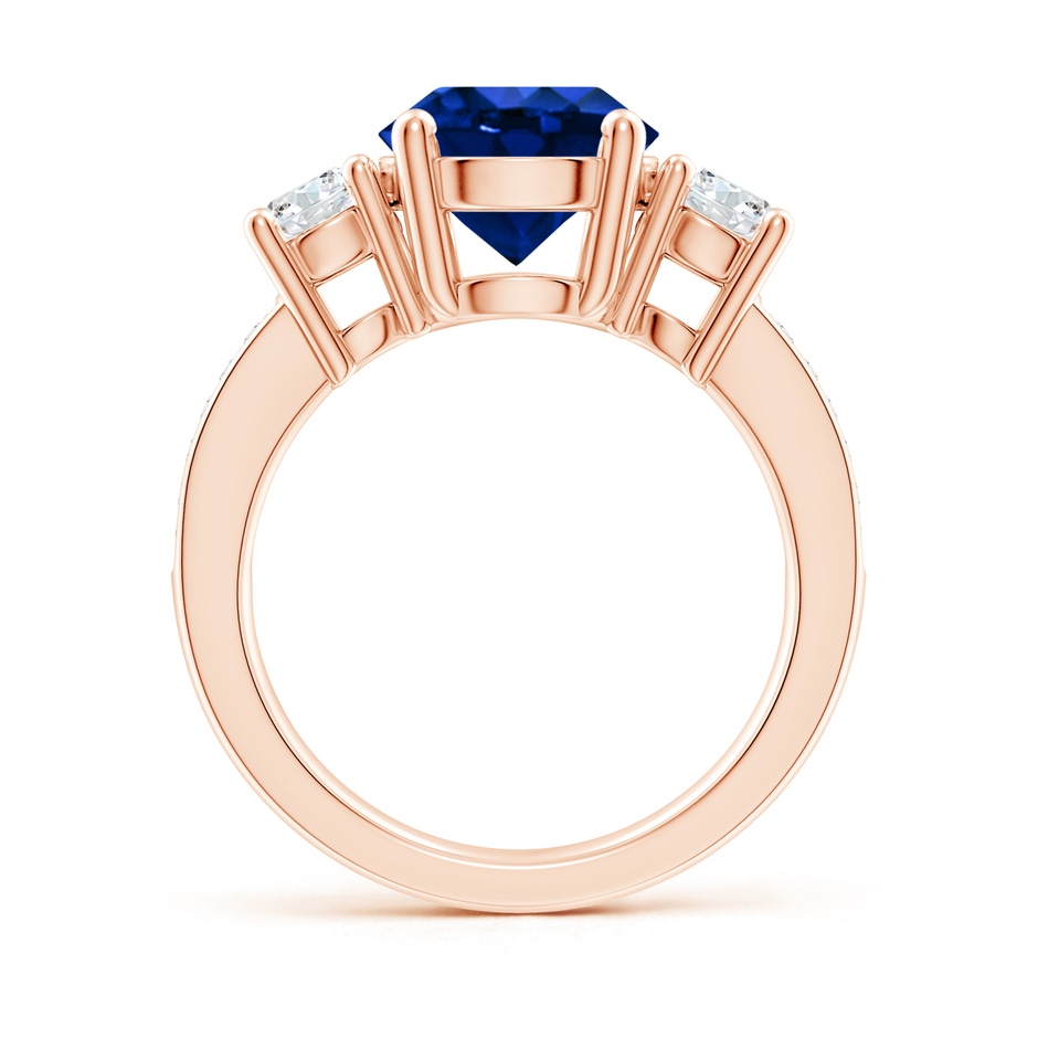 9mm AAAA Classic Three Stone Blue Sapphire and Diamond Ring in Rose Gold side 199