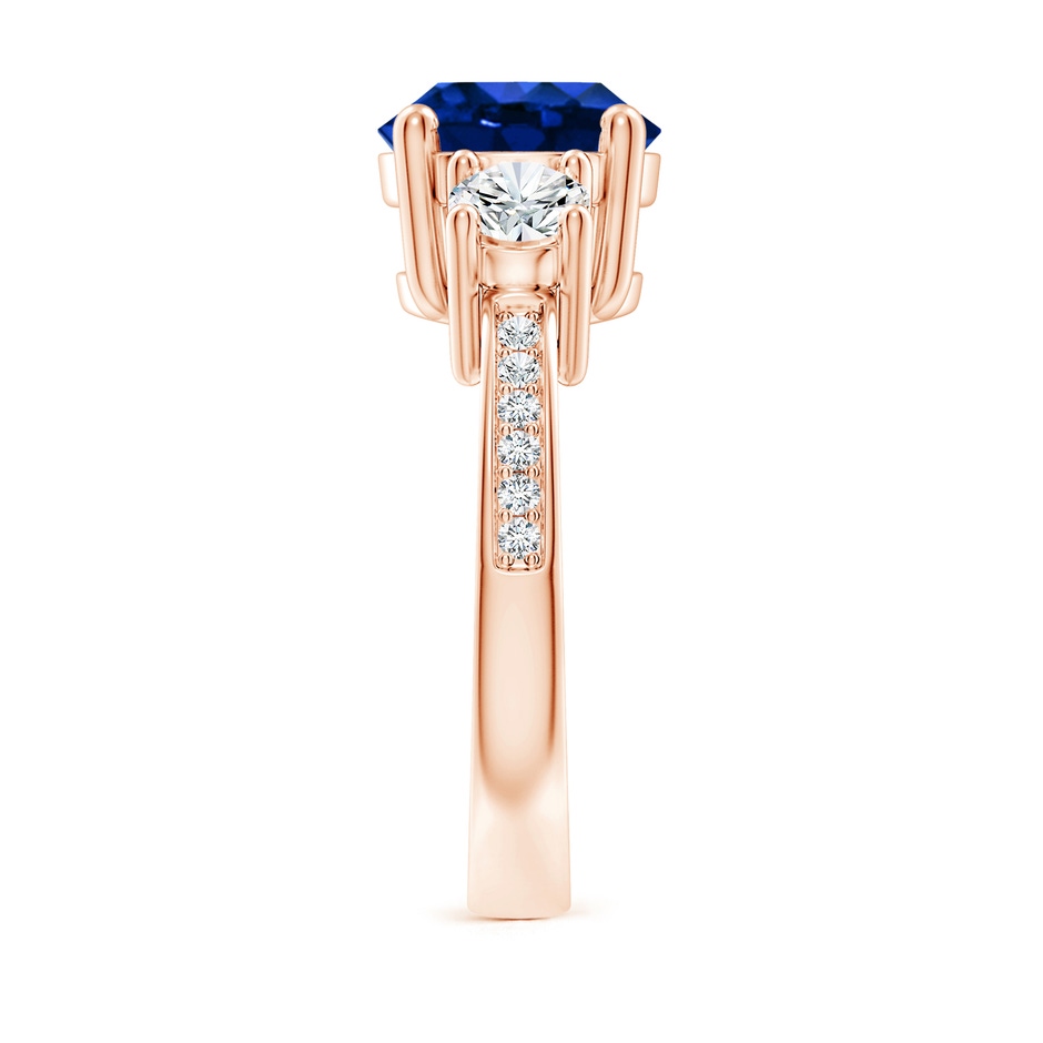 9mm AAAA Classic Three Stone Blue Sapphire and Diamond Ring in Rose Gold side 299
