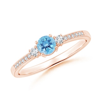 4mm A Classic Three Stone Swiss Blue Topaz and Diamond Ring in Rose Gold