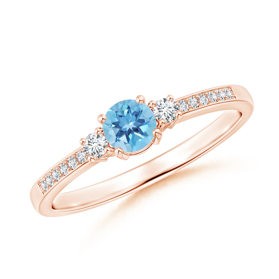 4mm A Classic Three Stone Round Swiss Blue Topaz and Diamond Engagement Ring in Rose Gold 