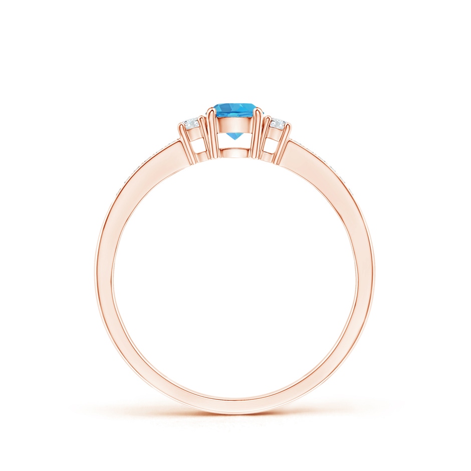 4mm AA Classic Three Stone Round Swiss Blue Topaz and Diamond Engagement Ring in 9K Rose Gold side 199