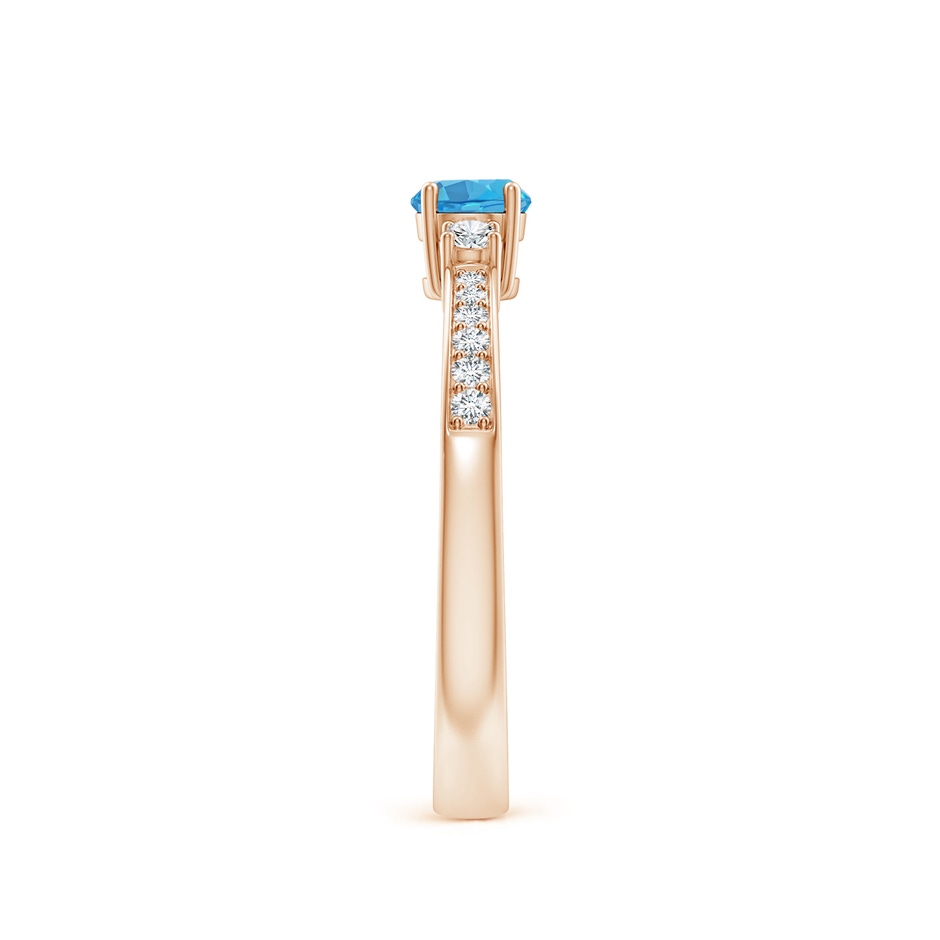 4mm AA Classic Three Stone Round Swiss Blue Topaz and Diamond Engagement Ring in Rose Gold side 299