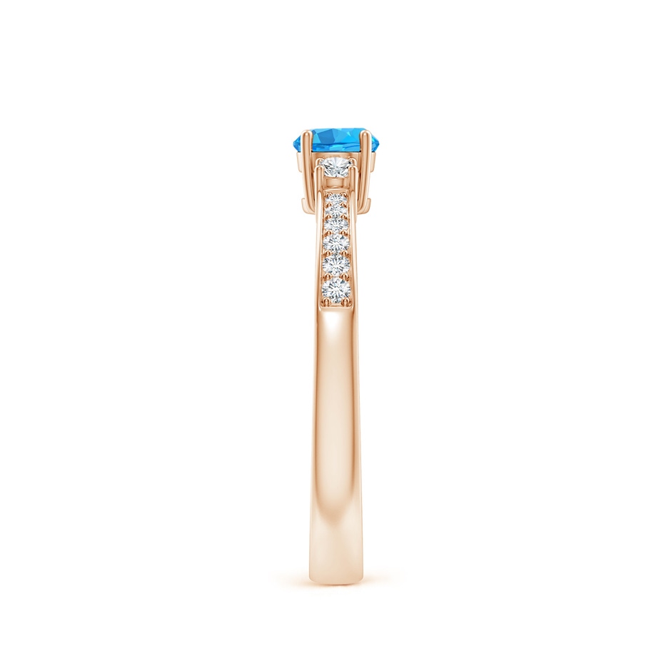 4mm AAA Classic Three Stone Round Swiss Blue Topaz and Diamond Engagement Ring in 9K Rose Gold side 299