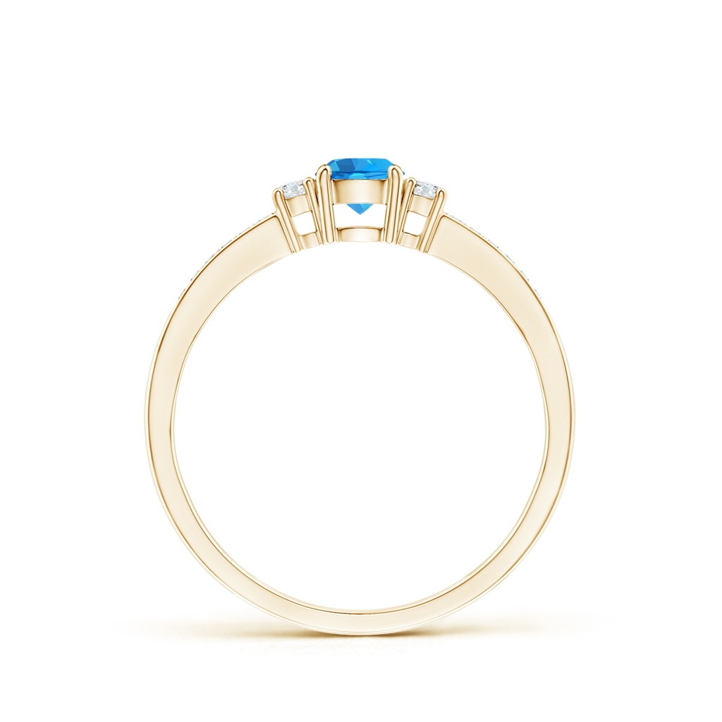 4mm AAAA Classic Three Stone Round Swiss Blue Topaz and Diamond Engagement Ring in Yellow Gold - side 199