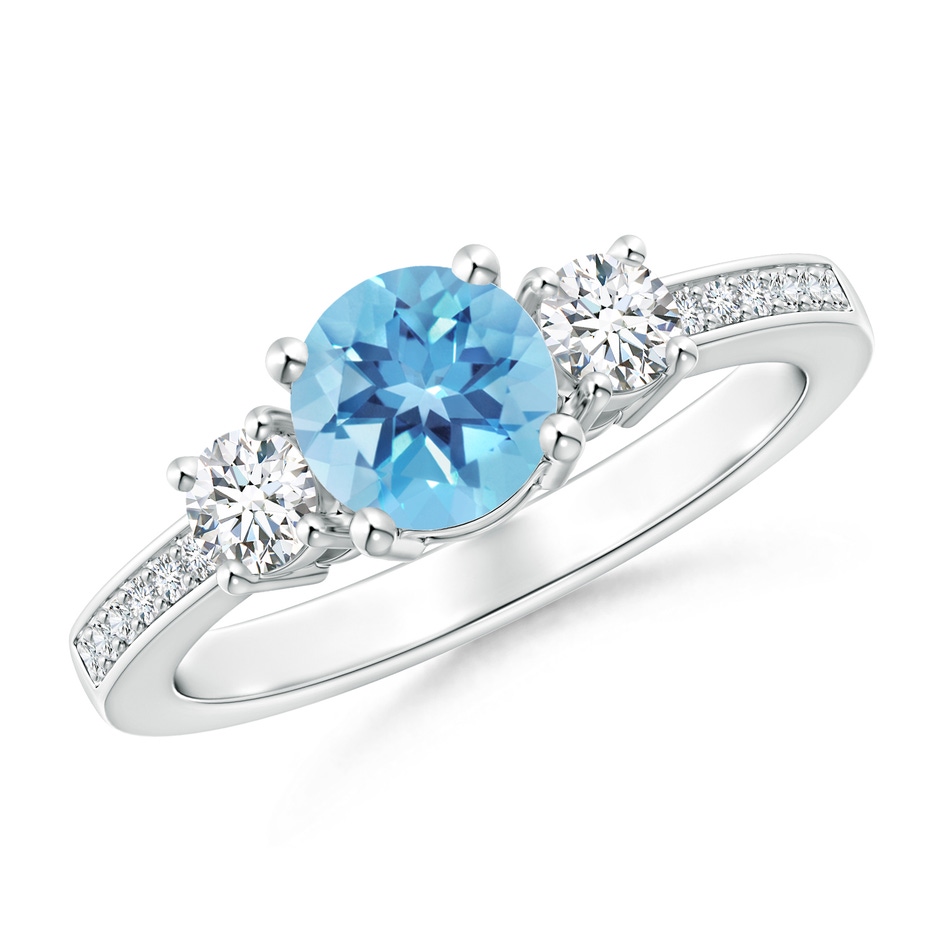 6mm A Classic Three Stone Round Swiss Blue Topaz and Diamond Engagement Ring in P950 Platinum 