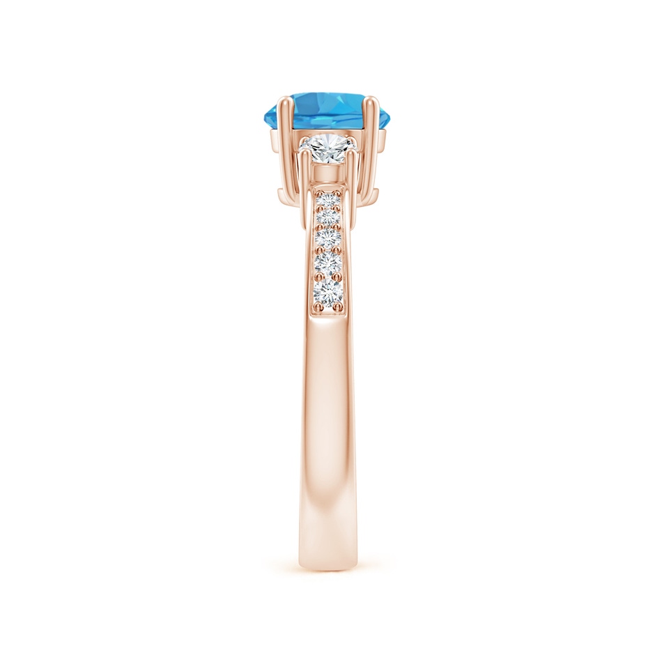 6mm AA Classic Three Stone Round Swiss Blue Topaz and Diamond Engagement Ring in Rose Gold side 299