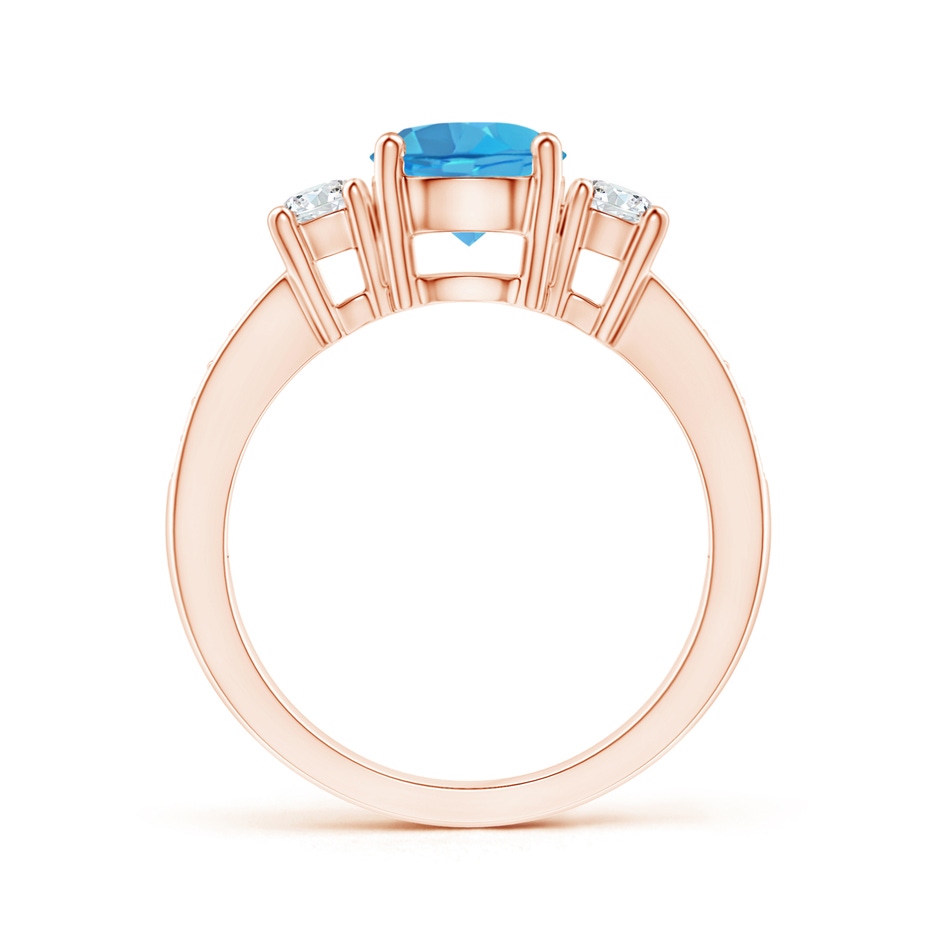 7mm AA Classic Three Stone Round Swiss Blue Topaz and Diamond Engagement Ring in 18K Rose Gold side 199
