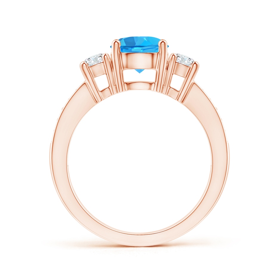 7mm AAA Classic Three Stone Round Swiss Blue Topaz and Diamond Engagement Ring in 18K Rose Gold side 199